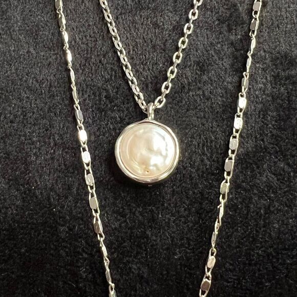 VERONESE Layered Necklace Silver Tone Baroque Pearl Pendant Tassel Chain Women - Picture 13 of 16